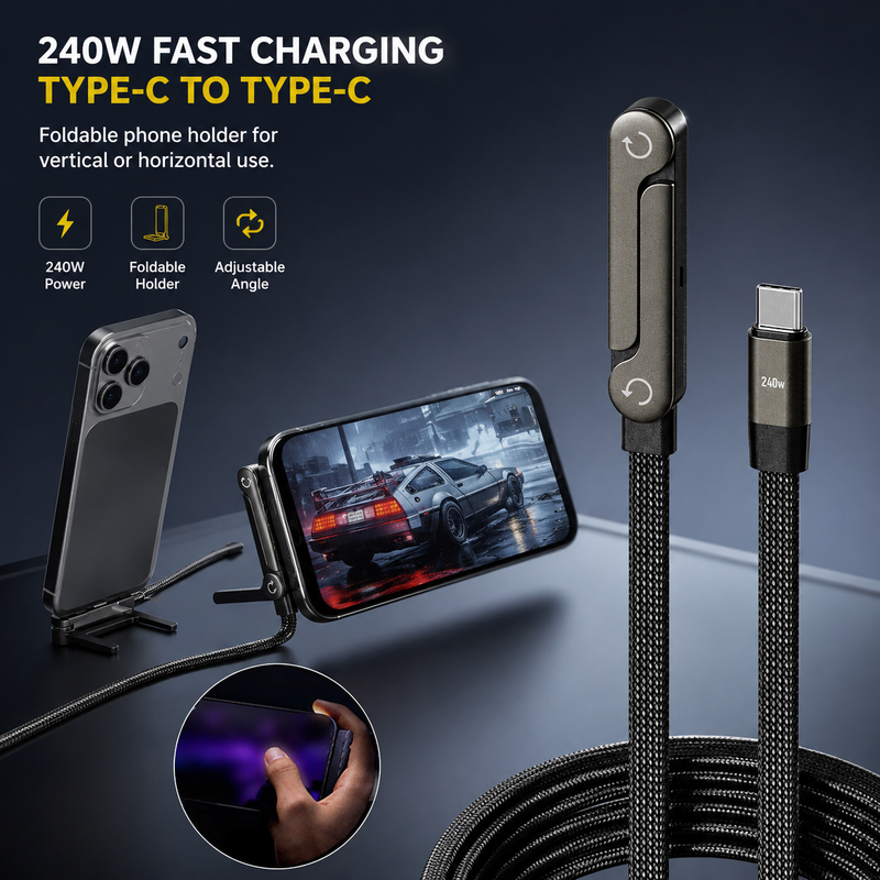 240W Fast Charging Cable with Phone Stand — Game & Charge
