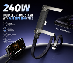 240W Fast Charging Cable with Phone Stand — Game & Charge