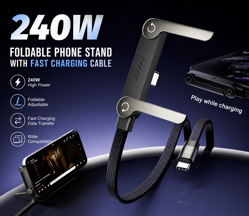 240W Fast Charging Cable with Phone Stand — Game & Charge